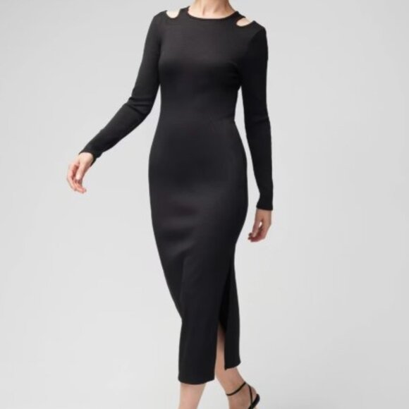 NWT WHBM FORME Black Rib Long Sleeve Cutout Dress - Size SP - Picture 1 of 10